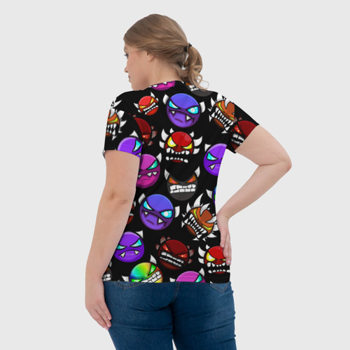 Женская футболка 3D с принтом Geometry Dash Demons, вид сзади #2