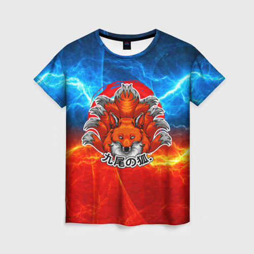 Женская футболка 3D с принтом Огненная лисичка, вид спереди #2