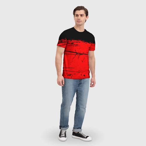 Мужская футболка 3D с принтом Красный гранж red grunge, вид сбоку #3