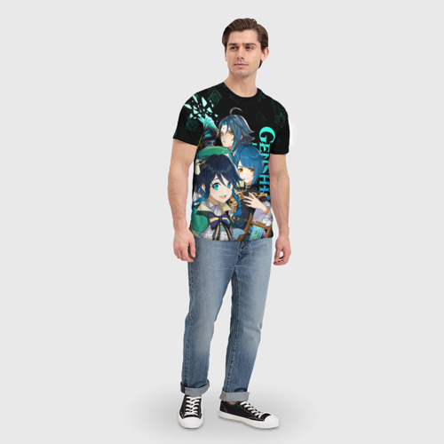 Мужская футболка 3D с принтом Genshin Impact: Венти, Син Цю, Сяо, вид сбоку #3