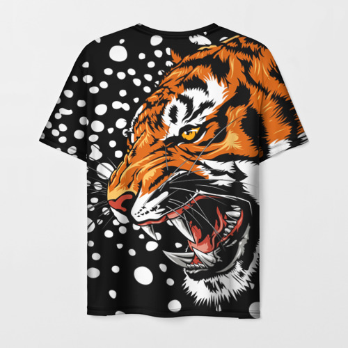 Мужская футболка 3D с принтом Амурский тигр и снегопад, вид сзади #1