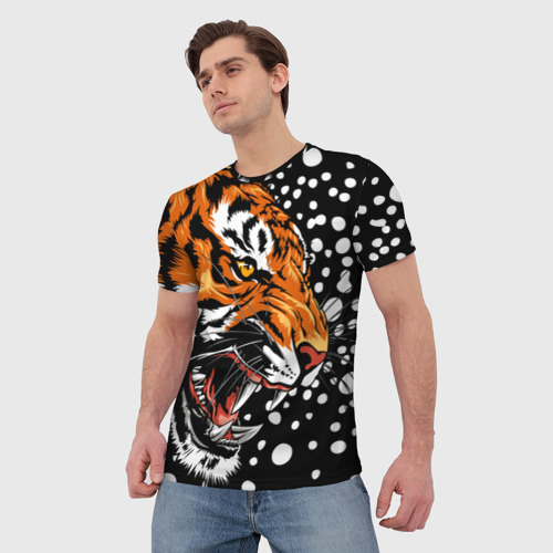 Мужская футболка 3D с принтом Амурский тигр и снегопад, фото на моделе #1