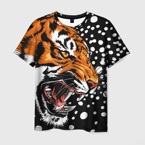 Мужская футболка 3D с принтом Амурский тигр и снегопад, вид спереди #2