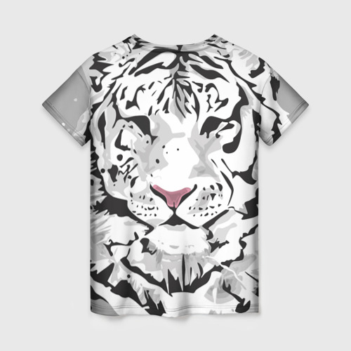 Женская футболка 3D с принтом Белый снежный тигр, вид сзади #1