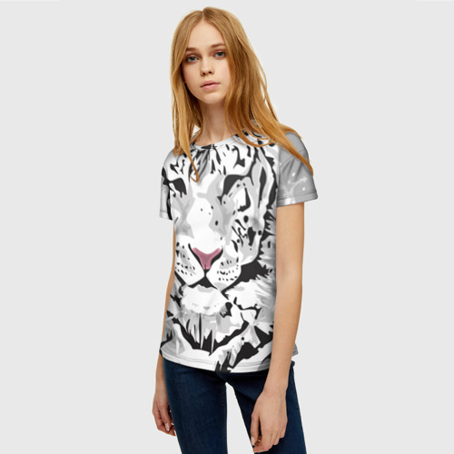Женская футболка 3D с принтом Белый снежный тигр, фото на моделе #1