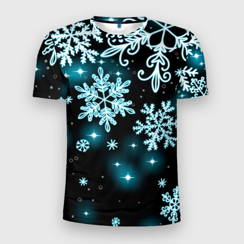Мужская футболка 3D Slim с принтом Космические снежинки, вид спереди #2