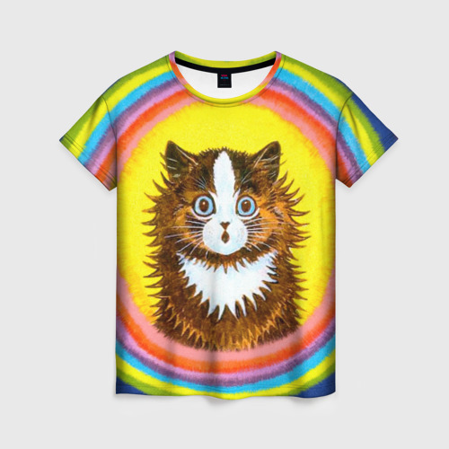 Женская футболка 3D с принтом Радужный кот Луиса Уэйна, вид спереди #2