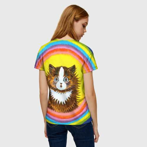 Женская 3D футболка с принтом Радужный кот Луиса Уэйна, вид сзади #2