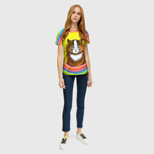 Женская 3D футболка с принтом Радужный кот Луиса Уэйна, вид сбоку #3
