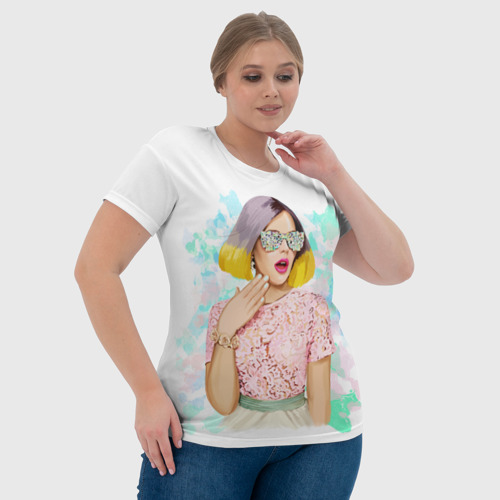 Женская футболка 3D с принтом Стильная девушка в очках, фото #4