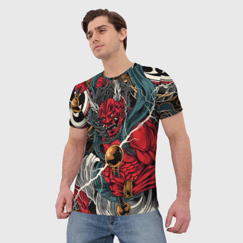 Мужская футболка 3D с принтом Бог грома Райдзин, фото на моделе #1