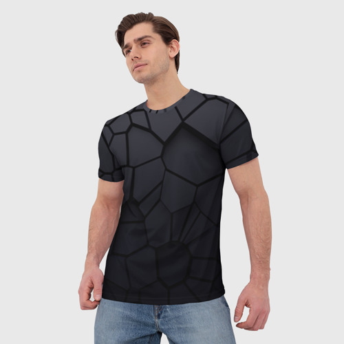 Мужская футболка 3D с принтом Карбоновые 3D плиты | 3Д плиты геометрия, фото на моделе #1