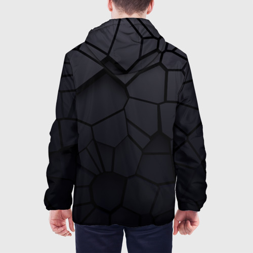Мужская куртка 3D с принтом Карбоновые 3D плиты | 3Д плиты геометрия, вид сзади #2