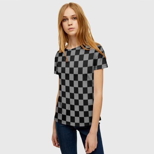 Женская футболка 3D с принтом Шахматные Клетки, фото на моделе #1