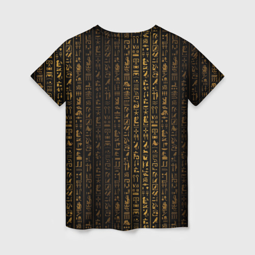 Женская футболка 3D с принтом Египетские иероглифы золотом, вид сзади #1