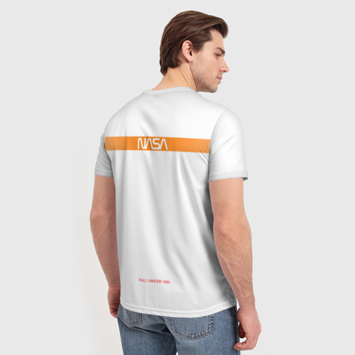 Мужская футболка 3D с принтом NASA белая форма НАСА white uniform, вид сзади #2