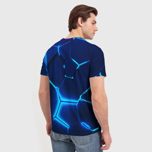 Мужская 3D футболка с принтом 3D ПЛИТЫ | NEON STEEL | НЕОНОВЫЕ ПЛИТЫ, вид сзади #2