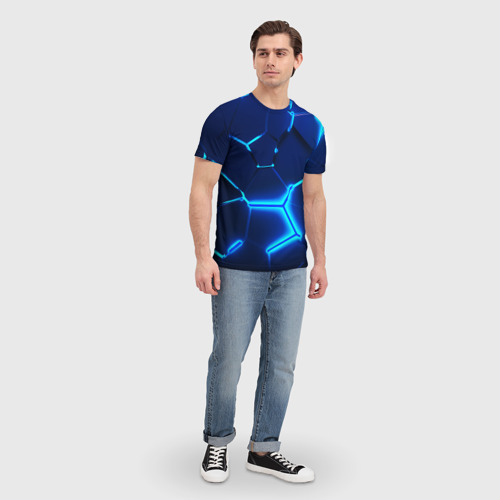 Мужская 3D футболка с принтом 3D ПЛИТЫ | NEON STEEL | НЕОНОВЫЕ ПЛИТЫ, вид сбоку #3