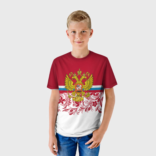 Детская 3D футболка с принтом Российский герб, фото на моделе #1