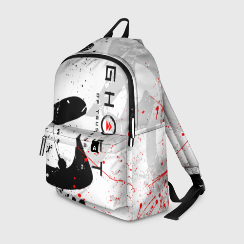 Рюкзак 3D с принтом Ghost of Tsushima призрак Цусимы белый, вид спереди #2