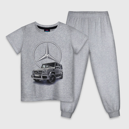 Детская пижама хлопок с принтом Mercedes Gelendwagen G63 AMG G-class G400d, вид спереди #2