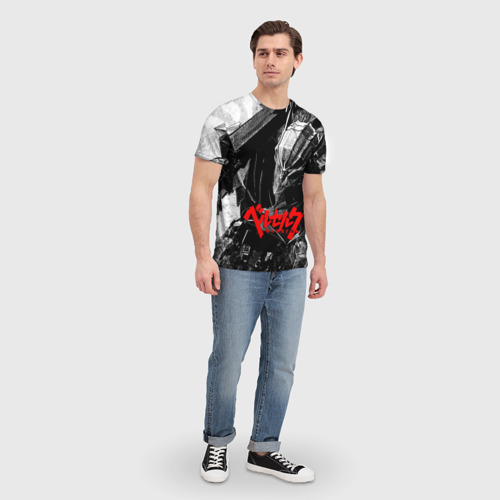 Мужская футболка 3D с принтом Berserk ч/б Берсерк, вид сбоку #3