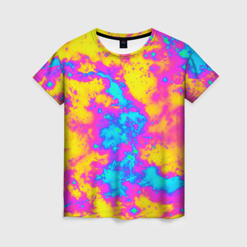 Женская футболка 3D с принтом Яркая абстракция космических красок, вид спереди #2