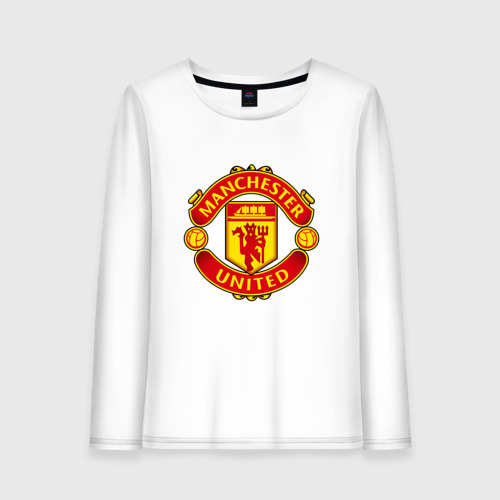 Женский лонгслив хлопок с принтом Манчестер Юнайтед логотип, вид спереди #2