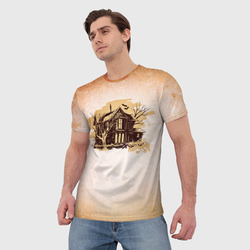 Мужская 3D футболка с принтом Страшный дом, фото на моделе #1