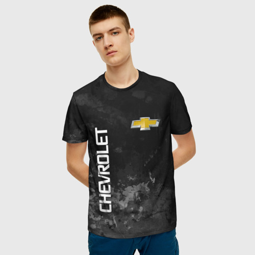 Мужская 3D футболка с принтом Chevrolet, gray, фото на моделе #1
