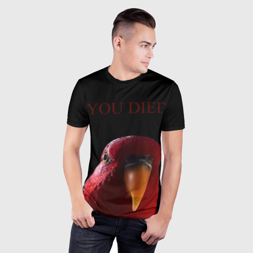 Мужская футболка 3D Slim с принтом Красный попугай | Red parrot, фото на моделе #1