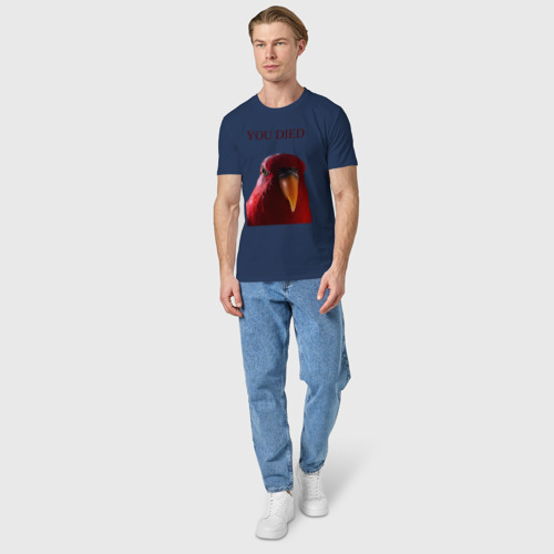 Мужская футболка хлопок с принтом Красный попугай wuewuewuewuewue, вид сбоку #3