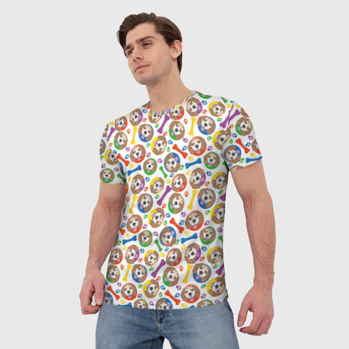 Мужская футболка 3D с принтом Бигль красочный дизайн, фото на моделе #1