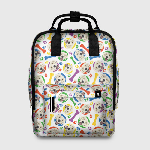 Женский рюкзак 3D с принтом Золотистый Ретривер (красочный дизайн), вид спереди #2