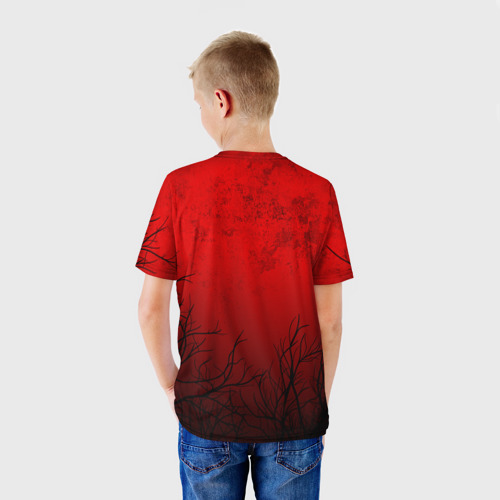 Детская 3D футболка с принтом СИРЕНОГОЛОВЫЙ В ТЁМНОМ ЛЕСУ, вид сзади #2