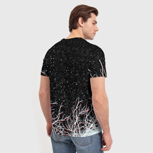 Мужская футболка 3D с принтом СИРЕНОГОЛОВЫЙ ГЛИТЧ ЛЕС,  КОСМОС, вид сзади #2