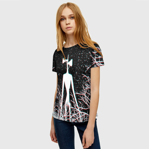 Женская футболка 3D с принтом СИРЕНОГОЛОВЫЙ ГЛИТЧ ЛЕС,  КОСМОС, фото на моделе #1