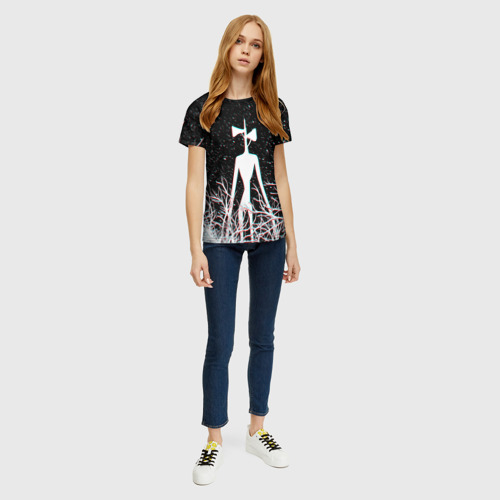 Женская футболка 3D с принтом СИРЕНОГОЛОВЫЙ ГЛИТЧ ЛЕС,  КОСМОС, вид сбоку #3