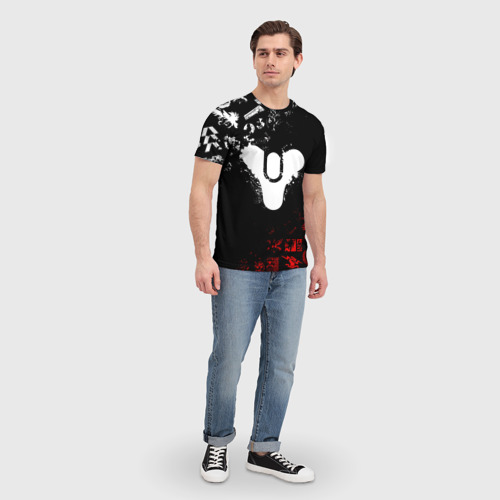 Мужская футболка 3D с принтом Destiny 2 red & white pattern logo, вид сбоку #3