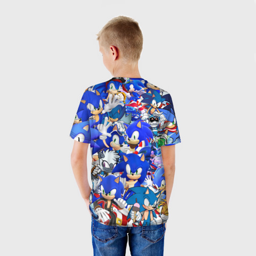 Детская футболка 3D с принтом Sonic синий ёж Соник, вид сзади #2