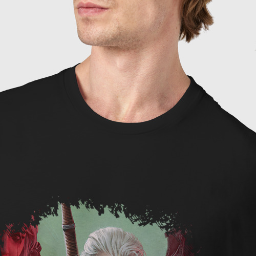 Мужская футболка хлопок с принтом Ведьмак Геральт кошмар волка, фото #4