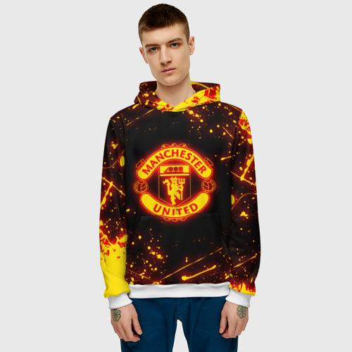 Мужская толстовка 3D с принтом Манчестер Юнайтед огненный лого, фото на моделе #1