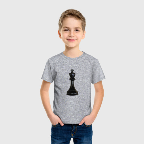 Детская футболка хлопок с принтом Шахматная фигура Чёрный король, фото на моделе #1