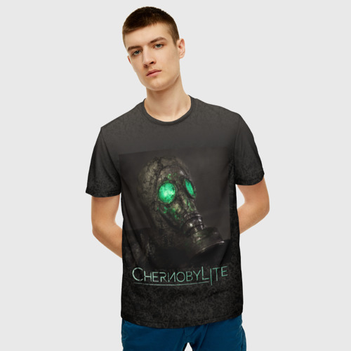 Мужская 3D футболка с принтом Чернобыльский сталкер-2, фото на моделе #1