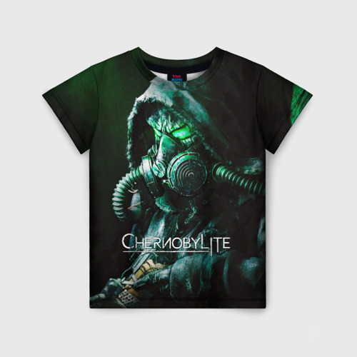 Детская футболка 3D с принтом Chernobylite - Черный Сталкер, вид спереди #2