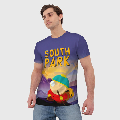 Мужская 3D футболка с принтом Эпичный Картман в горах | Южный Парк, фото на моделе #1