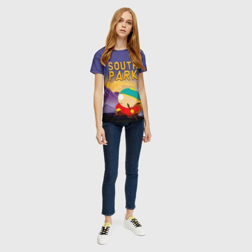 Женская футболка 3D с принтом Эпичный Картман в горах Южный Парк, вид сбоку #3