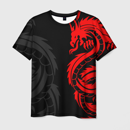 Мужская футболка 3D с принтом Красный дракон тату red dragon tattoo, вид спереди #2