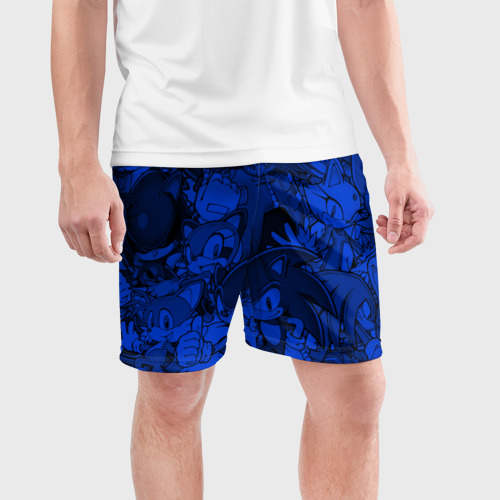 Мужские шорты спортивные с принтом SONIC BLUE PATTERN | СИНИЙ ЁЖ, фото на моделе #1