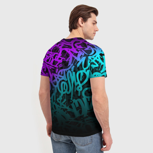 Мужская футболка 3D с принтом НЕОНОВОЕ ГРАФФИТИ / NEON, вид сзади #2